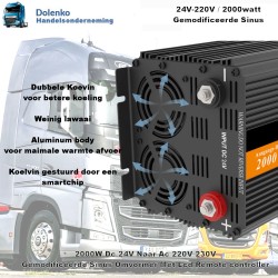 (24v) Omvormer 24v DC naar 220v AC - 2000w Gemodificeerde Sinus LCD Remote Controller