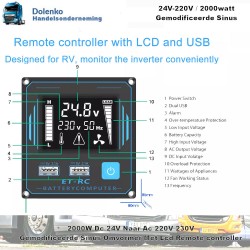 (24v) Omvormer 24v DC naar 220v AC - 2000w Gemodificeerde Sinus LCD Remote Controller