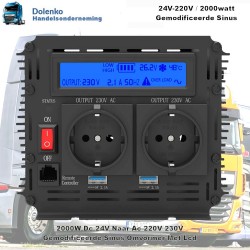 (24v) Omvormer 24v DC naar 220v AC - 2000w Gemodificeerde Sinus - LCD