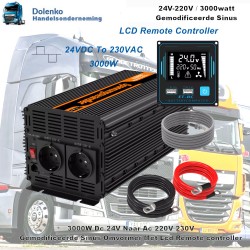 (24v) Omvormer 24v DC naar 220v AC - 3000W Gemodificeerde Sinus - LCD Remote Controler