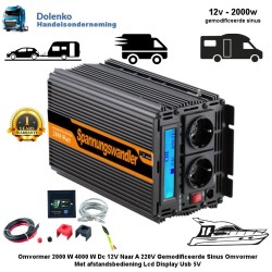 (12v) Omvormer 12v DC naar 220 AC - 2000w Gemodificeerde Sinus