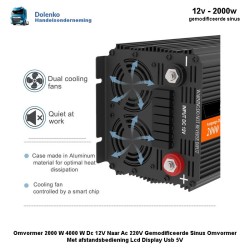 (12v) Omvormer 12v DC naar 220 AC - 2000w Gemodificeerde Sinus