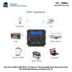 (12v) Omvormer 12v DC naar 220 AC - 2000w Gemodificeerde Sinus
