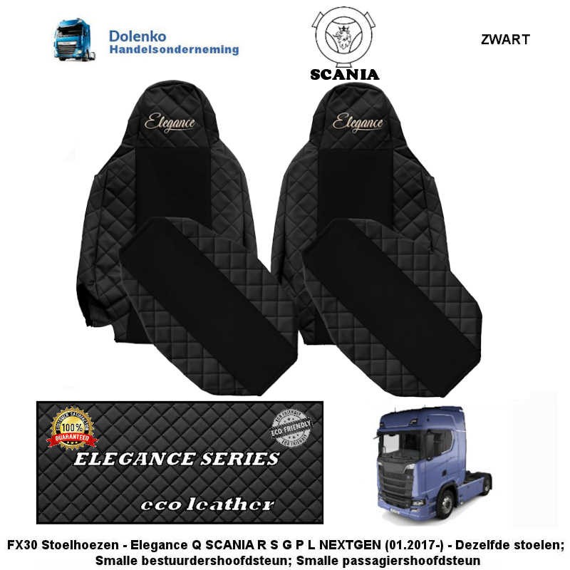 SCANIA R / S / G / P / L  NEXT GEN. - ECO LEDER - Stoelhoezen -Elegance, (prod. 1.2017-) DEZELFDE STOELEN FX30-UX30