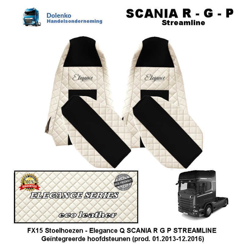 SCANIA R & G & P  STREAMLINE - ECO LEDER-Stoelhoezen - Elegance, (prod. 01-2013-12.2016) (geintegreerde hoofdsteunen) FX15-UX15