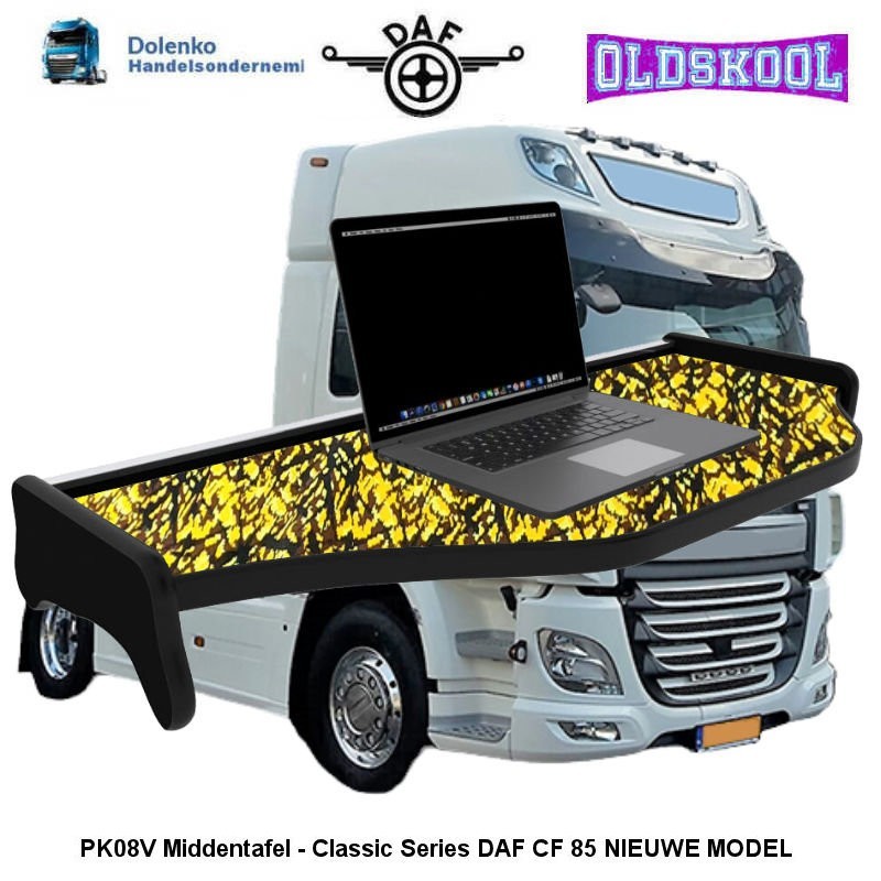 PK08V, MITTEL ARMATTURENBRETT TISCH (OLD SKOOL SERIES), DAF CF 85 NEUE MODELL MIT VELOURS IM DANISCHER PUCHE MOTIEF