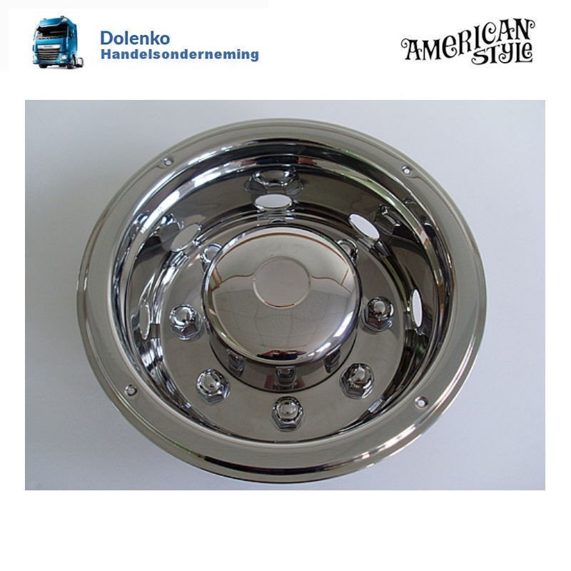 19.5" Truck RVS wielschaal de luxe achter velg  - Lock ring gemonteerd
